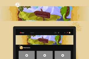 Illustratrion d'un Dravocat au sommet d'un rocher, regarde le paysage. Couleurs vives, flat design WakaChanLive streameuse Twitch- bannière youtube Réalisée par Léa Penet Graphiste Arras