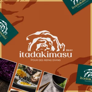 Mockup du logo et branding de itadakimasu. Réalisé par Léa Penet, graphiste à Arras. Créé pour l'univers de HEBI DOKU.
