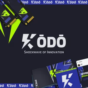 Mockup du logo et branding de KODO. Réalisé par Léa Penet, graphiste à Arras. Créé pour l'univers de HEBI DOKU.